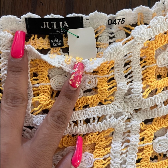 Nwot Julia sz L crotchet crop top mandarin and white square neck 0475 - Picture 3 of 4